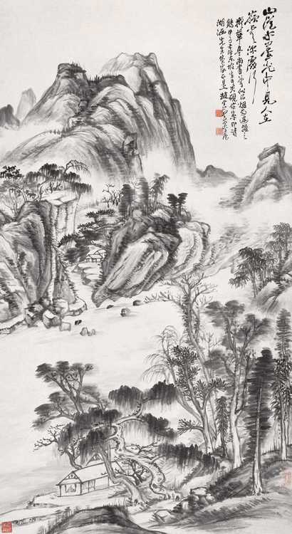 赵云壑 1924年作 人在岭云深处行 立轴